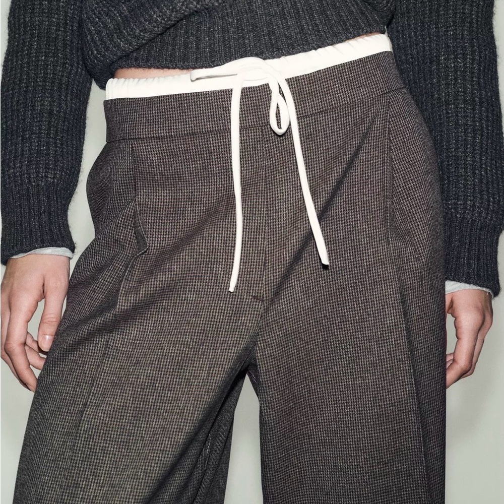 Zara Wide Leg Double Waistband Houndstooth Pant - Picture 4 of 8